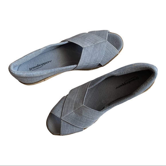 Grasshopper Women’s  Blue Denim Peach Open Toe Canvas Flat , Size 8 - Picture 13 of 15